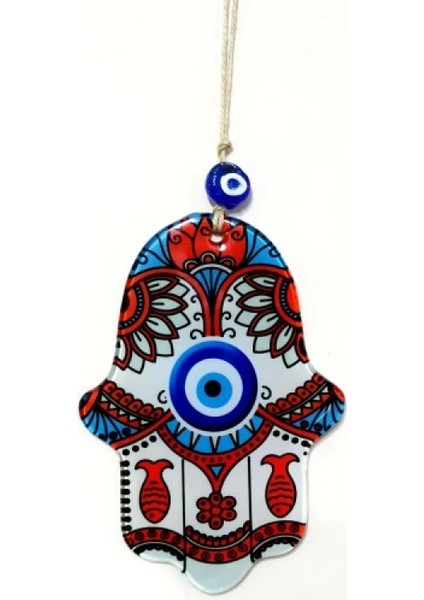 Kırmızı Balıklı Nazar Boncuklu Fatma Ana Bereket Eli Füzyon Cam Duvar Süsü fiyatları