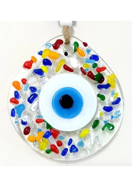 Gökkuşağı Renklerinde Nazar Boncuklu Damla Model Şeffaf Cam Duvar Süsü fırsatları