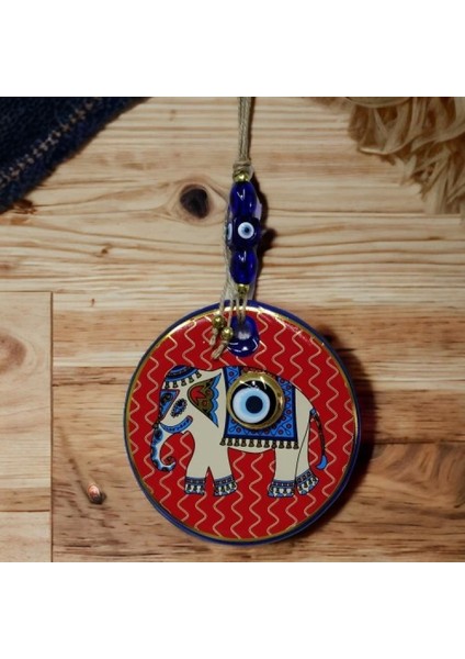 Kırmızı Bereket Getiren Filli Nazar Boncuklu Duvar Süsü Cam Duvar Dekoru fiyatları