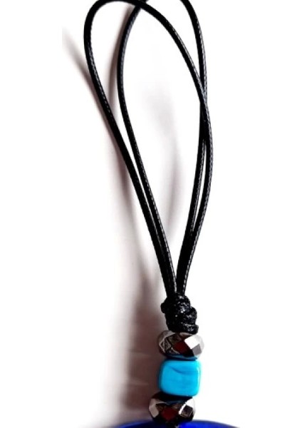 Deri Ipli El Yapımı Nazar Boncuklu Mavi Renk Cam Duvar Süsü fiyatları