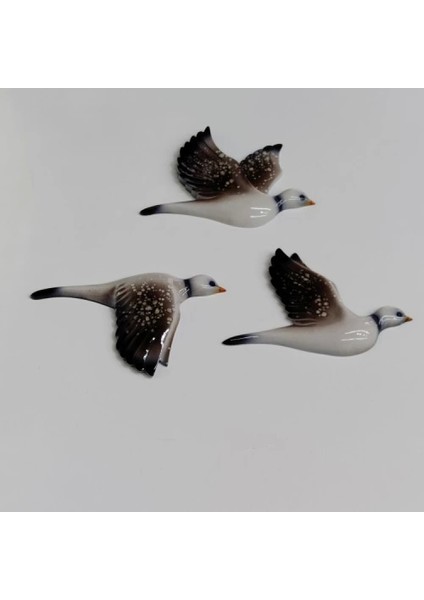 Dekoratif Kahverengi Renk Üç Martı Seramik Duvar Süsü