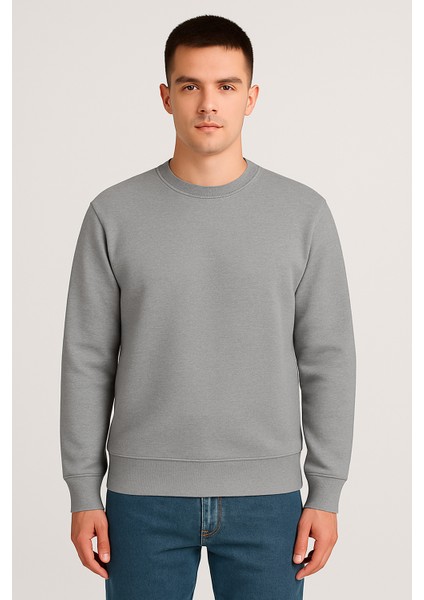 Kadın - Erkek Sweatshirt – Bisiklet Yaka Basic Uzun Kollu Rahat Fit