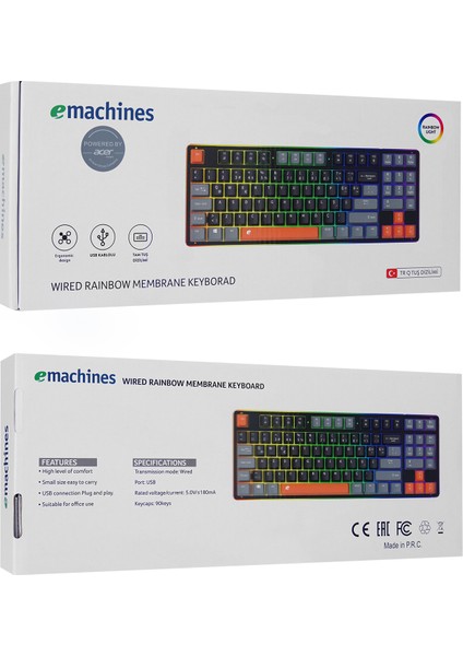 Emachines EAK216 Oyuncu Klavyesi Tkl Klavye Rainbow Aydınlatmalı Membran Gaming Klavye Q Siyah