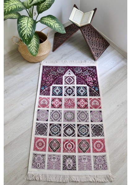 40 Yama Desenli Astarlı Lüks Seccade S1017 Mürdüm