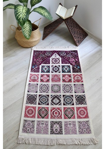 40 Yama Desenli Astarlı Lüks Seccade S1017 Mürdüm fiyatları