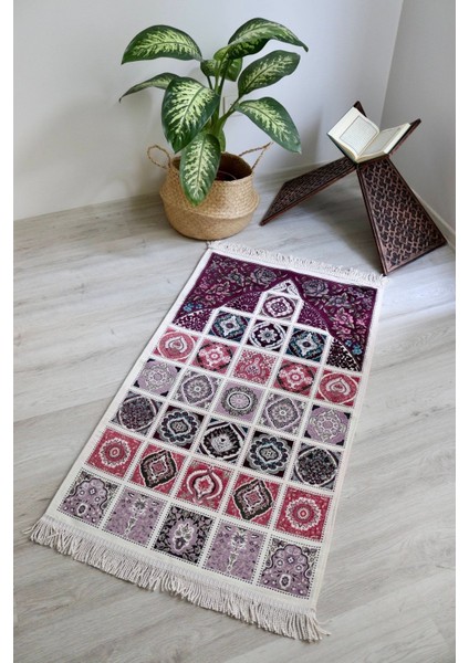 40 Yama Desenli Astarlı Lüks Seccade S1017 Mürdüm modelleri