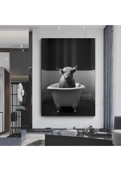 Nostaljik Küvette Dağ Ineği, Hayvan Banyosu Temalı Rustik Banyo Dekoru