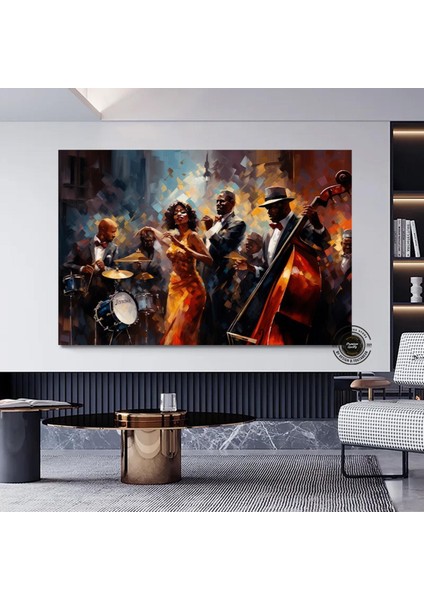 Caz Temalı Duvar Sanatı, Müzisyen Baskıları, Modern Soyut Caz Kanvası