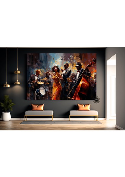 Caz Temalı Duvar Sanatı, Müzisyen Baskıları, Modern Soyut Caz Kanvası