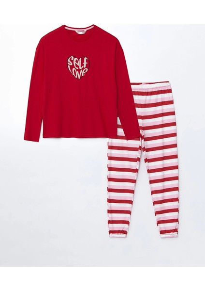 Lcw Dream Kırmızı Bisiklet Yaka Baskılı Kadın Pijama Takımı indirimleri