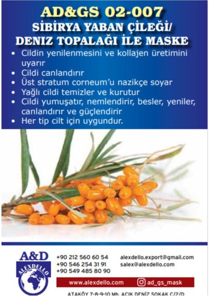 Sibirya Yaban Çileği/ Deniz Topalağı ile Maske fırsatları