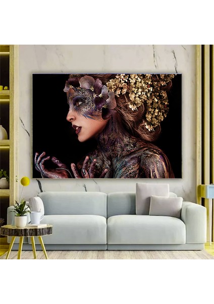 Siyah Kanvas Üzerinde Afrika Kadın; Etnik Kadın Kanvas Resim; Altın Detaylı Kadın Baskı; Modern Ev D fiyatları