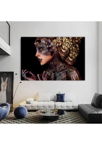 Siyah Kanvas Üzerinde Afrika Kadın; Etnik Kadın Kanvas Resim; Altın Detaylı Kadın Baskı; Modern Ev D indirimleri
