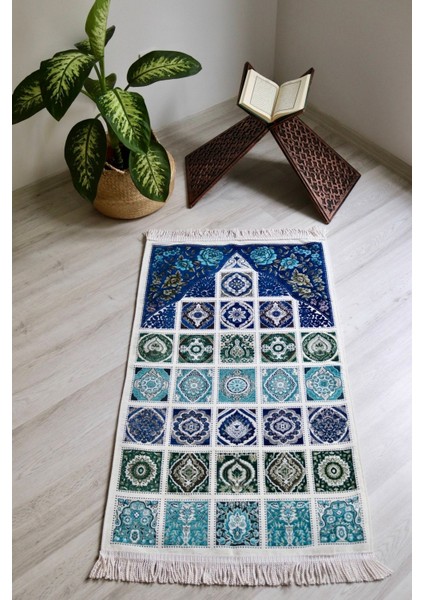 40 Yama Desenli Astarlı Lüks Seccade S1017 Lacivert
