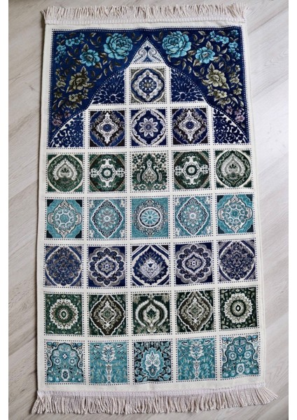 40 Yama Desenli Astarlı Lüks Seccade S1017 Lacivert fırsatları