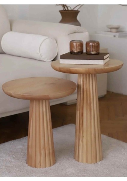 2’li Doğal Masif Ahşap Yan Sehpa – Naturel Renk Zigon Fiskos Takımı fiyatları