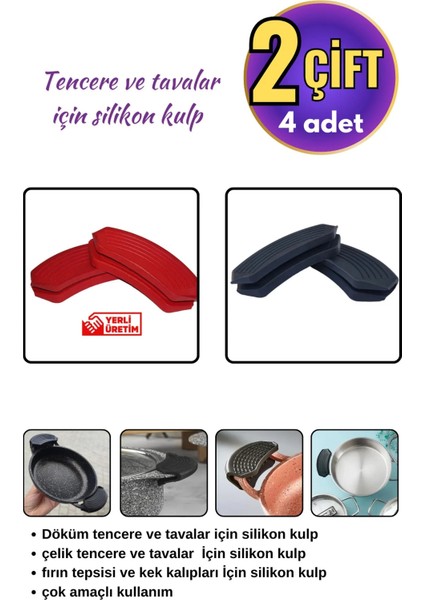 Silikon Tencere Tava Tutacağı Yanmaz Yapışmaz Tutamaç Eldiven 9x4 cm Renkli 2 Çift 4 Adetten Oluşur fiyatları