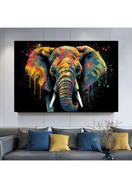 Modern Graffiti Fil Kanvası, Renkli Hayvan Sokak Sanatı, Ev Duvar Dekoru modelleri