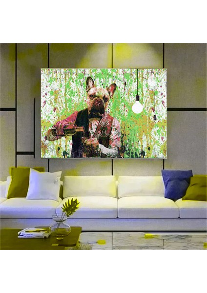 Barmen Köpek Renkli Tablo, Graffiti Boya Efektli Köpek Duvar Kanvası fırsatları