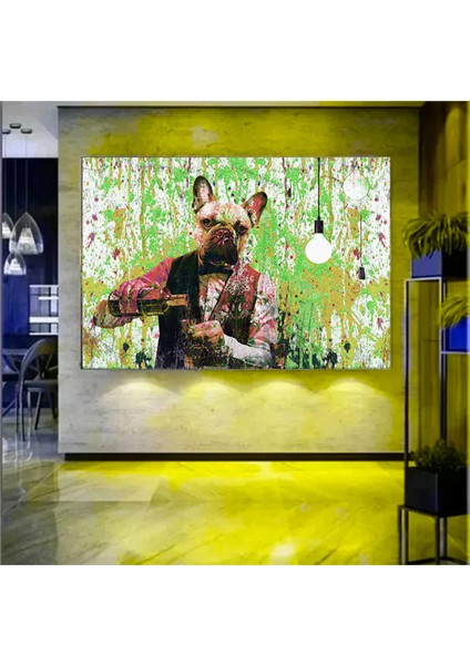 Barmen Köpek Renkli Tablo, Graffiti Boya Efektli Köpek Duvar Kanvası indirimleri