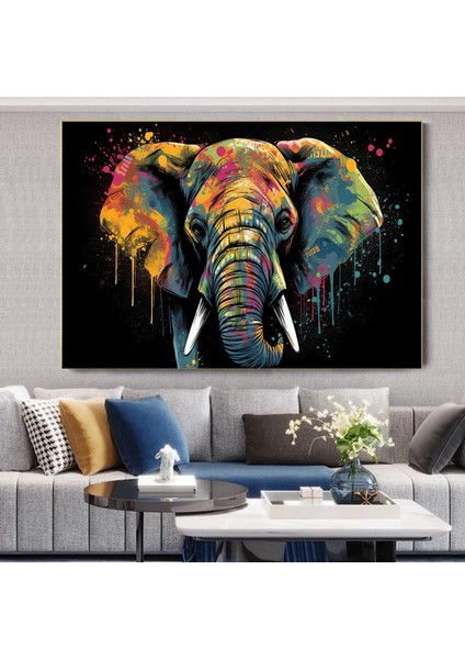Modern Graffiti Fil Kanvası, Renkli Hayvan Sokak Sanatı, Ev Duvar Dekoru fırsatları