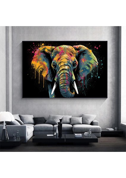 Modern Graffiti Fil Kanvası, Renkli Hayvan Sokak Sanatı, Ev Duvar Dekoru