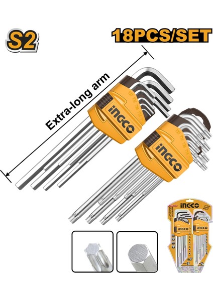 Ingco Endüstriyel 18'li Uzun Alyan ve Torx L Anahtar Seti 2li Set fiyatları