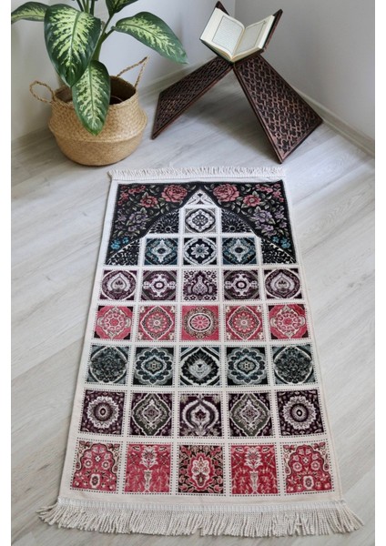 40 Yama Desenli Astarlı Lüks Seccade S1017 Mürdüm fiyatları
