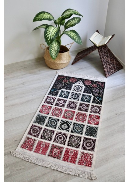 40 Yama Desenli Astarlı Lüks Seccade S1017 Mürdüm modelleri