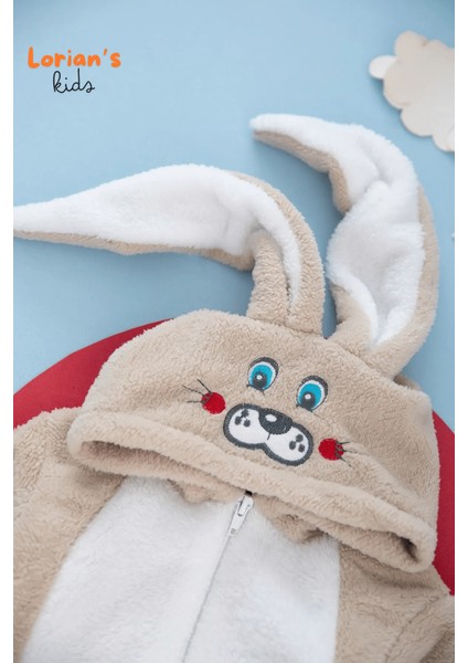 Welsoft Açık Kahve Tavşan Yumuşak Peluş Fermuarlı Bebek Tulumu - 3 Yaş