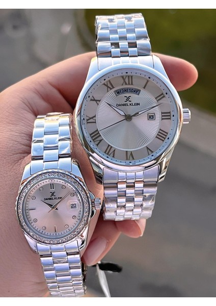 Çelik Kordon Takvimli Kadran 3 Atm 2 Yıl Garantili Sevgili Kombini Çift Saati B.10713C1 modelleri