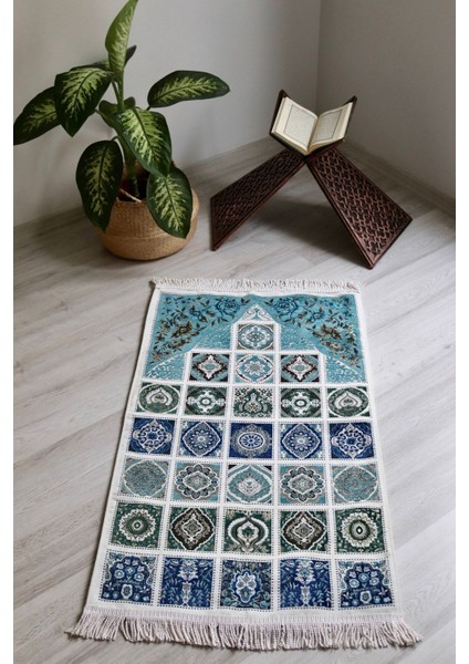40 Yama Desenli Astarlı Lüks Seccade S1017 Mavi