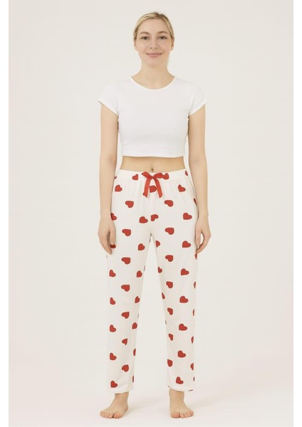 Kadın Kalp Desenli Tek Alt Beyaz