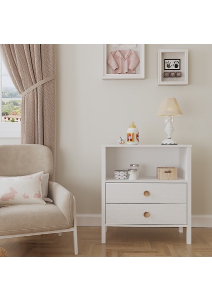 Hunerika Roma 2 Çekmeceli Şifonyer -Wood Beyaz-Minifiks Bağlantılı