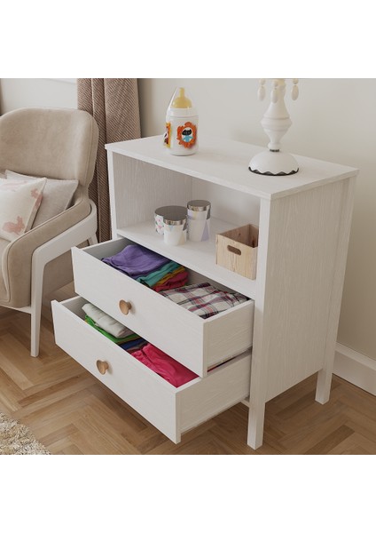 Hunerika Roma 2 Çekmeceli Şifonyer -Wood Beyaz-Minifiks Bağlantılı fırsatları