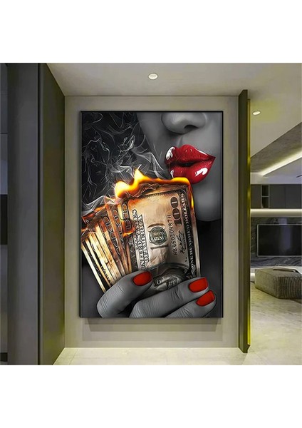 Kırmızı Rujlu Seksi Kadın Tablosu, Paralı Kadın Kanvas Duvar Sanatı, Kadın Portresi, Asılmaya Hazır fiyatları