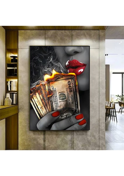 Kırmızı Rujlu Seksi Kadın Tablosu, Paralı Kadın Kanvas Duvar Sanatı, Kadın Portresi, Asılmaya Hazır modelleri