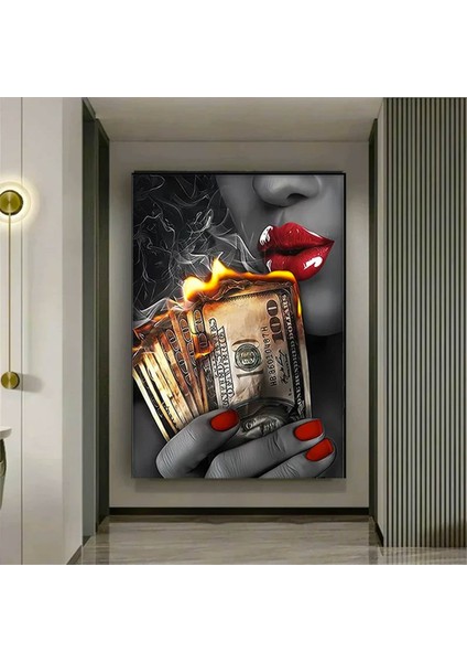 Kırmızı Rujlu Seksi Kadın Tablosu, Paralı Kadın Kanvas Duvar Sanatı, Kadın Portresi, Asılmaya Hazır fırsatları