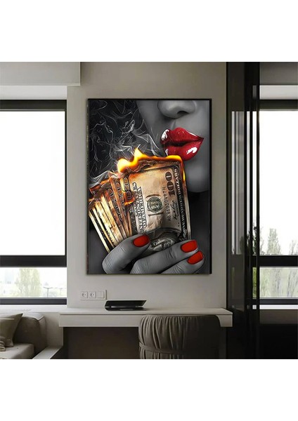 Kırmızı Rujlu Seksi Kadın Tablosu, Paralı Kadın Kanvas Duvar Sanatı, Kadın Portresi, Asılmaya Hazır indirimleri