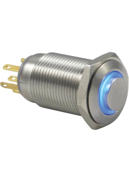 1no Kontaklı 16 mm Mavi Led'li Yaylı Buton (Paslanmaz Çelik) (10 Adet)