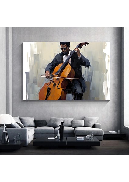 Müzikle Akan Viyolonselci – Kanvas Baskı / Modern Duvar Sanatı