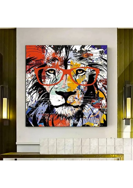 Aslan Kanvası, Graffiti Aslan Tablosu, Renkli Aslan Duvar Sanatı
