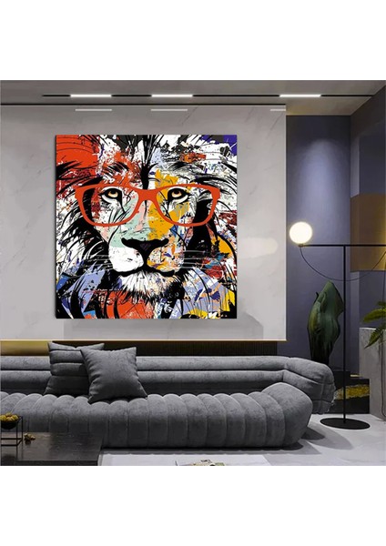 Aslan Kanvası, Graffiti Aslan Tablosu, Renkli Aslan Duvar Sanatı fırsatları