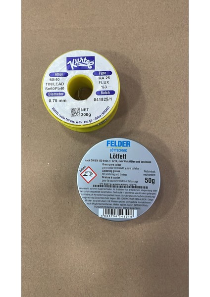 Felder Lötfett Lehim Pastası 50 gr + Kurtel 200GR 0.75 Lehim Teli Seti