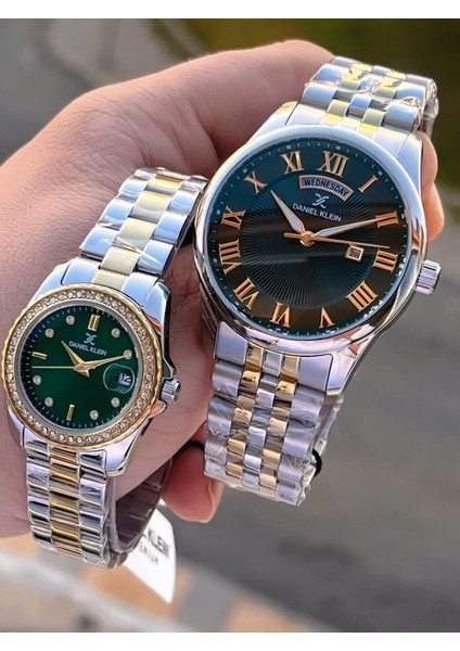 Çelik Kordon Takvimli Kadran 3 Atm 2 Yıl Garantili Sevgili Kombini Çift Saati B.10713C5