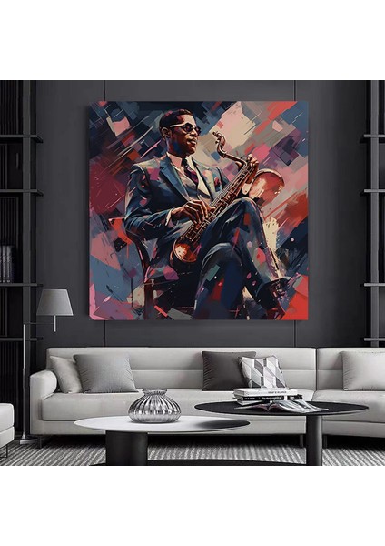 Saksafon Çalan Afrikalı Erkek Kanvas Tablo