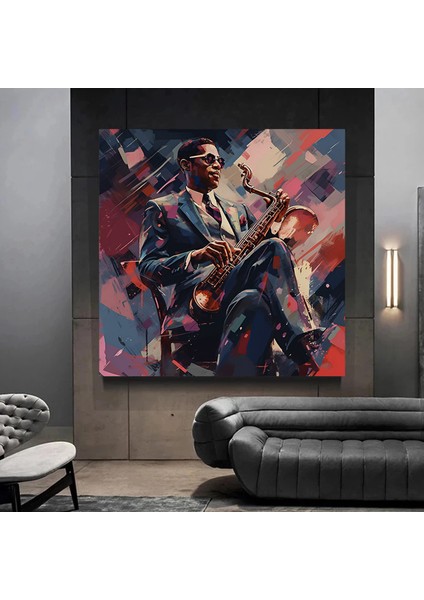 Saksafon Çalan Afrikalı Erkek Kanvas Tablo modelleri