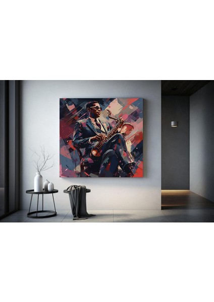 Saksafon Çalan Afrikalı Erkek Kanvas Tablo