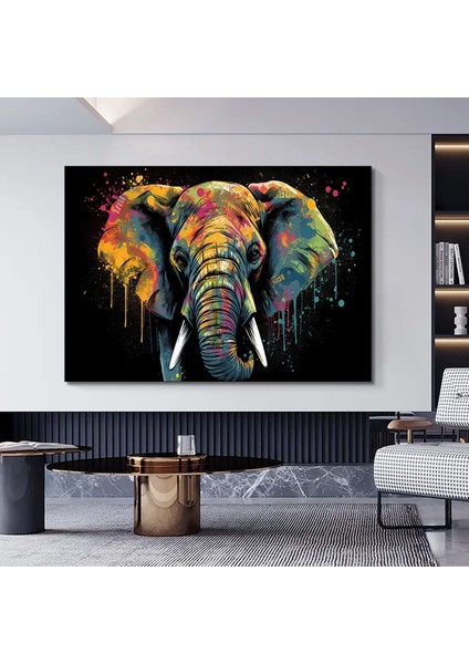 Modern Graffiti Fil Kanvası, Renkli Hayvan Sokak Sanatı, Ev Duvar Dekoru