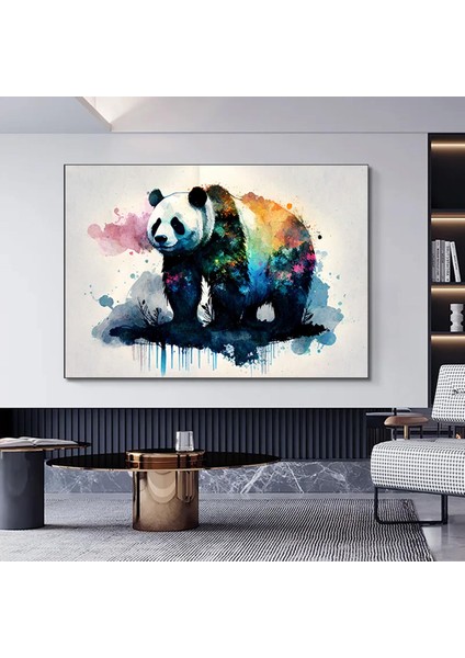 Renkli Panda Kanvas Posteri, Soyut Dekoratif Panda Tablosu